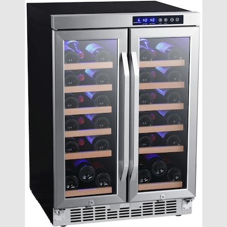 Edgestar 24 Inch Wide 36 Bottle BuiltIn Wine Cooler with Dual Cooling Zones and French Doors CWR362FD